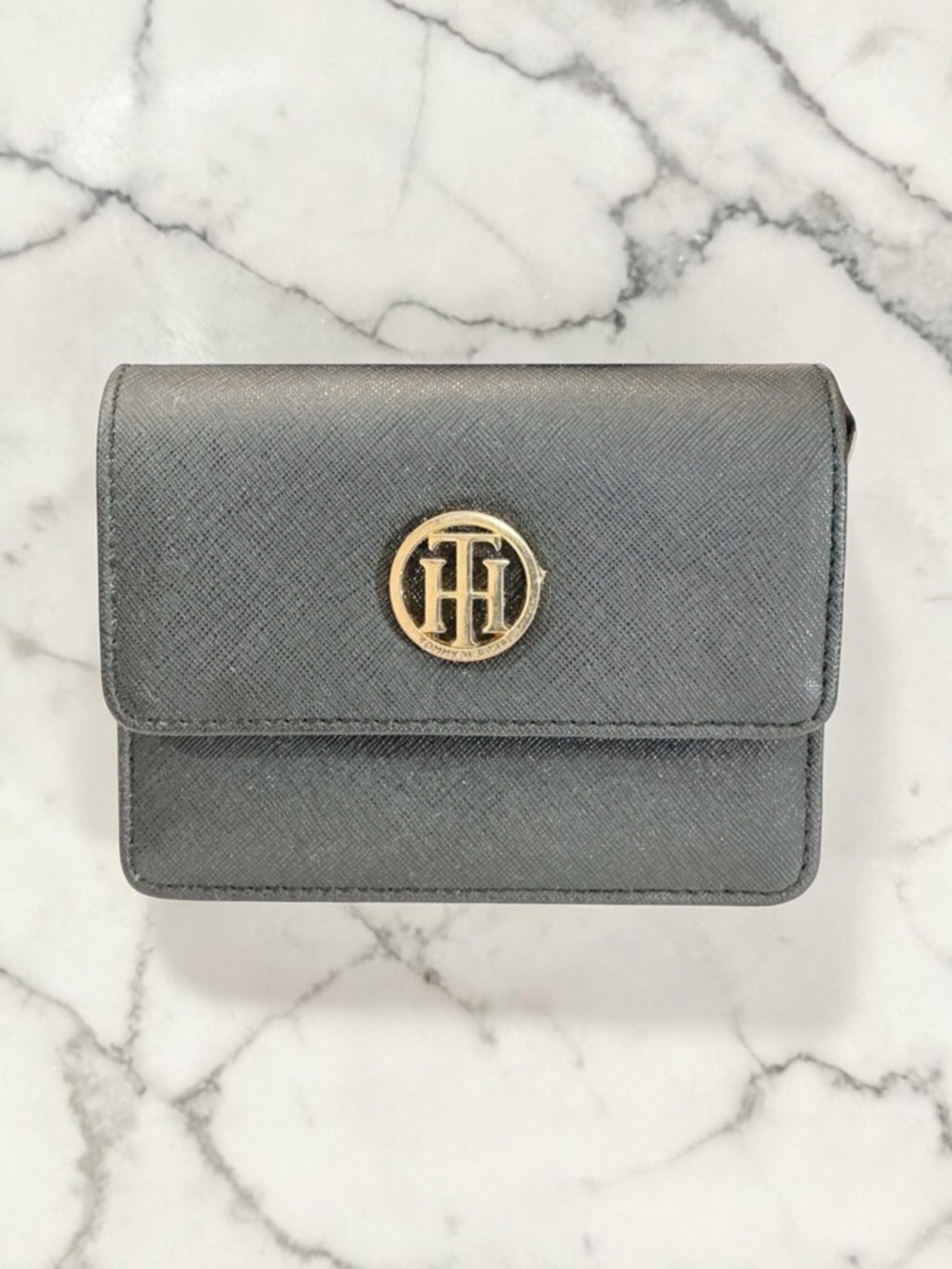 Tommy Hilfiger Black Card Holder with Gold Emblem